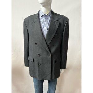 Riggings Mens Double Breasted Suit Jacket Gray Black Houndstooth Lined USA 44R